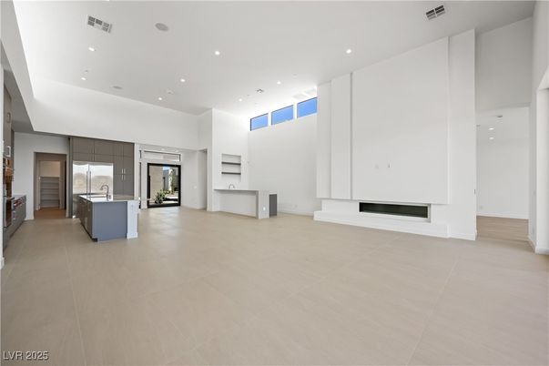 Empty room, Fireplace, Interior, Kitchen, Recessed Lighting