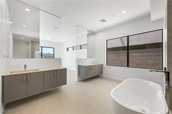 Bathroom, Dual Sink Vanities, Free Standing Baths, Interior, Recessed Lighting