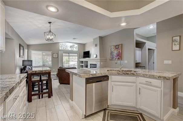 Interior, Kitchen, Pendant Lights, Recessed Lighting, Wood Texture Flooring