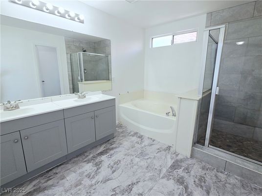 Bathroom, Dual Sink Vanities, Glass Shower, Interior, Marble