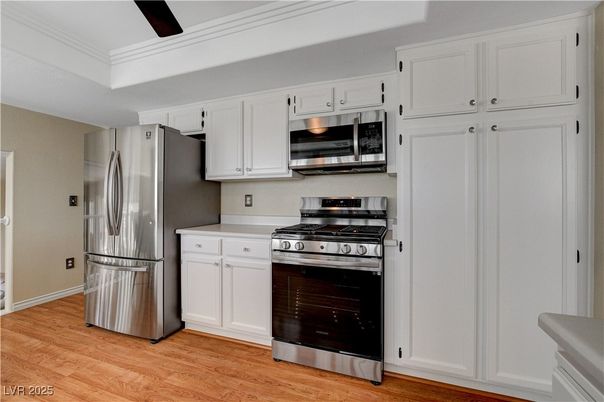 Interior, Kitchen, Stainless Steel Appliances, Wood Texture Flooring