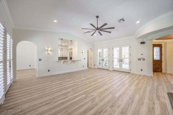 Empty room, Interior, Recessed Lighting, Wood Texture Flooring
