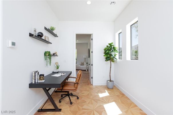 Home Office, Interior, Recessed Lighting, Wood Texture Flooring