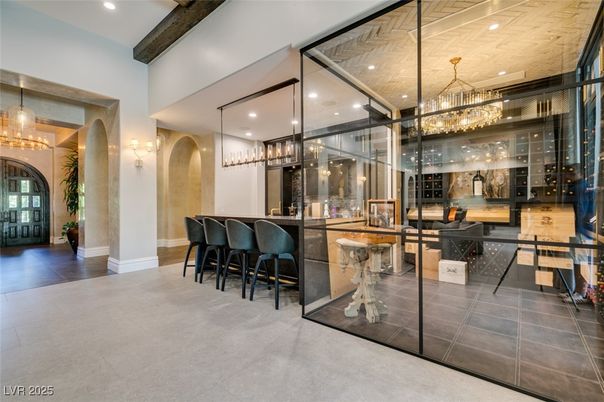 Chandelier, Interior, Pendant Lights, Recessed Lighting, Wooden Beams