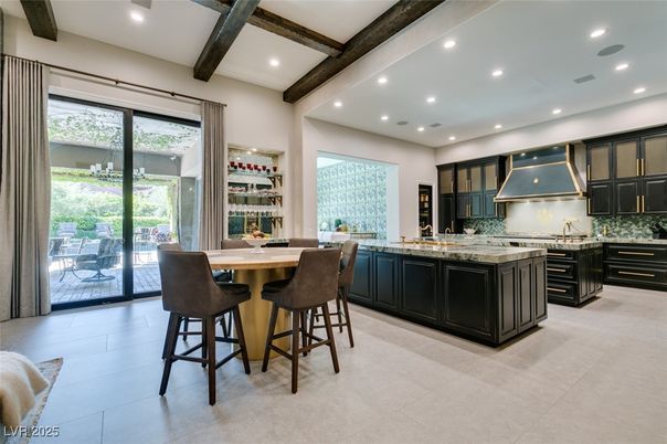 Dining room, Interior, Kitchen, Recessed Lighting, Wooden Beams