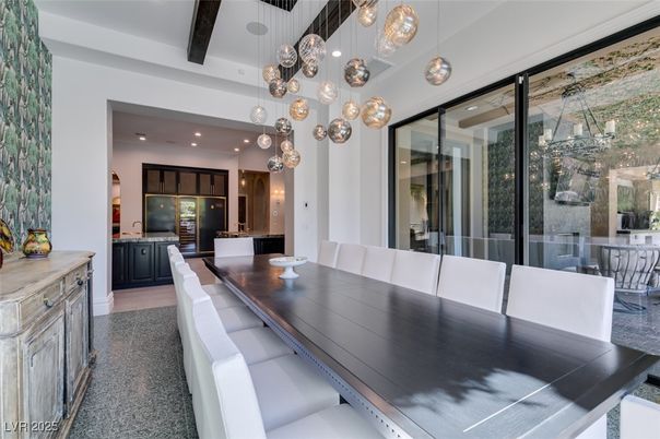 Dining room, Interior, Kitchen, Pendant Lights, Recessed Lighting, Wooden Beams