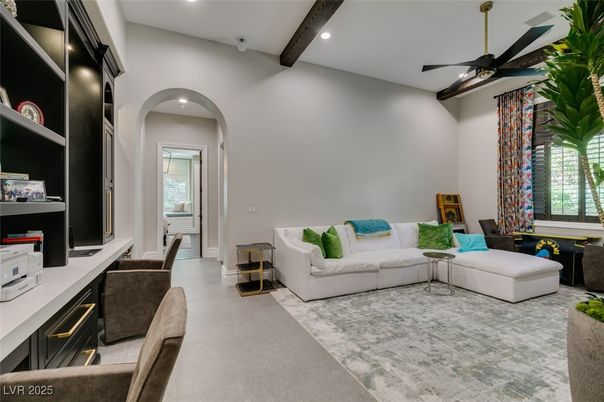 Interior, Living room, Recessed Lighting, Wooden Beams