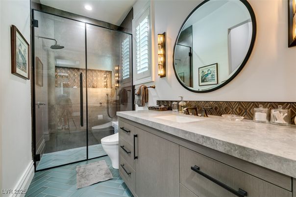 Bathroom, Dual Sink Vanities, Glass Shower, Interior, Recessed Lighting
