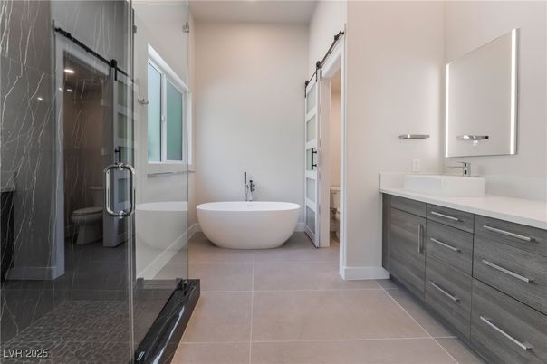 Bathroom, Dual Sink Vanities, Free Standing Baths, Glass Shower, Interior