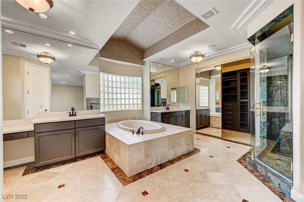 Bathroom, Dual Sink Vanities, Glass Shower, Interior, Recessed Lighting