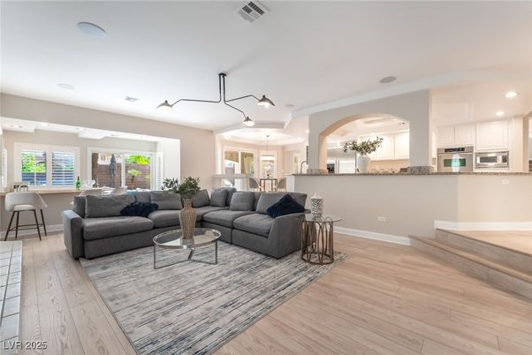 Interior, Kitchen, Living room, Recessed Lighting, Wood Texture Flooring