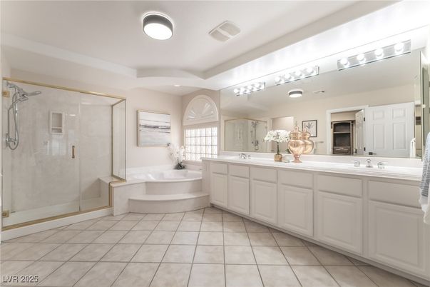 Bathroom, Dual Sink Vanities, Glass Shower, Interior, Recessed Lighting
