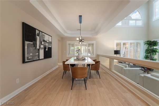 Dining room, Interior, Pendant Lights, Wood Texture Flooring