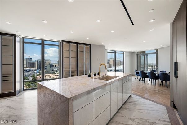Dining room, Interior, Kitchen, Marble, Recessed Lighting, Water