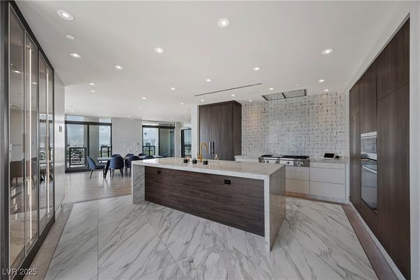 Interior, Kitchen, Marble, Recessed Lighting, Stainless Steel Appliances