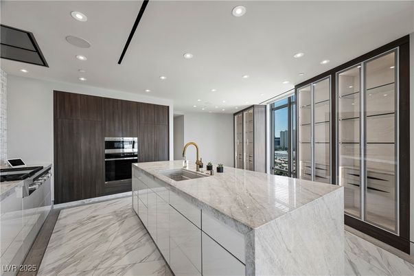 Interior, Kitchen, Marble, Recessed Lighting, Stainless Steel Appliances