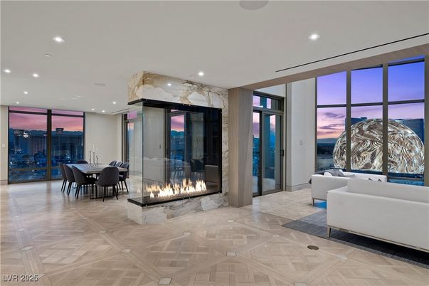 Dining room, Interior, Living room, Recessed Lighting, Water, Wood Texture Flooring
