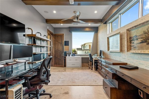 Home Office, Interior, Recessed Lighting, Wooden Beams