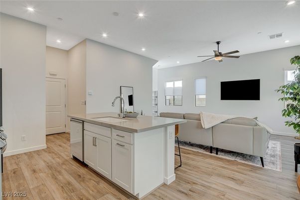 Interior, Kitchen, Living room, Recessed Lighting, Wood Texture Flooring