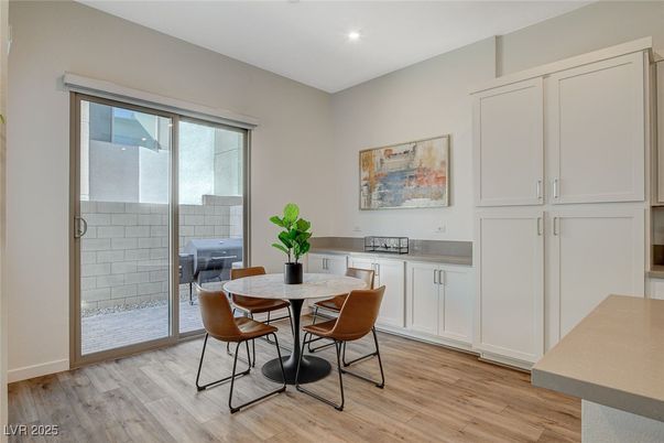 Dining room, Interior, Recessed Lighting, Wood Texture Flooring