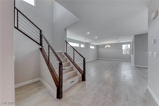 Chandelier, Empty room, Interior, Recessed Lighting, Wood Texture Flooring