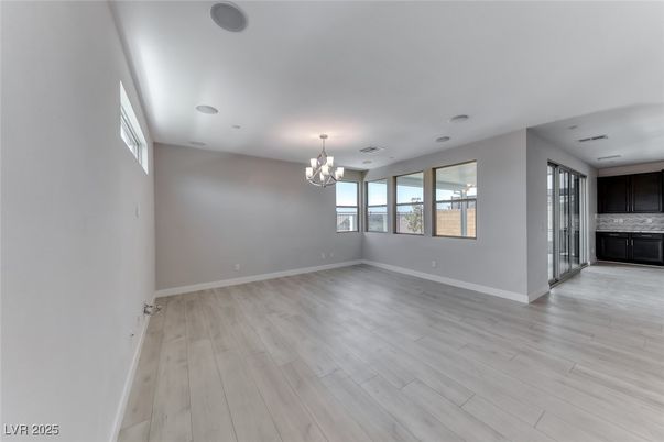Chandelier, Empty room, Interior, Recessed Lighting, Wood Texture Flooring
