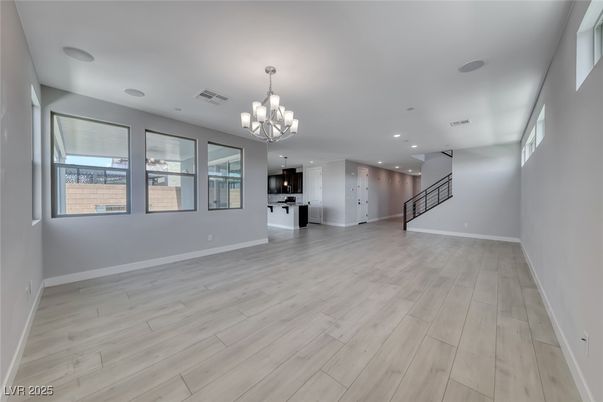 Chandelier, Empty room, Interior, Recessed Lighting, Wood Texture Flooring