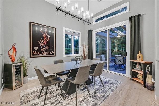 Dining room, Interior, Pendant Lights, Wood Texture Flooring