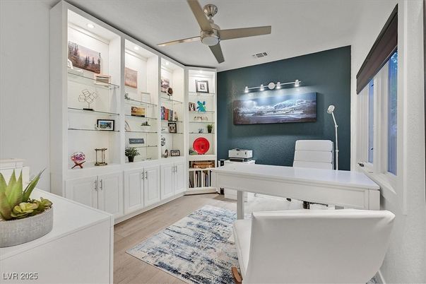 Home Office, Interior, Recessed Lighting, Wood Texture Flooring