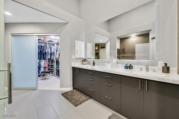 Bathroom, Dual Sink Vanities, Interior, Recessed Lighting, Walk-in Closets
