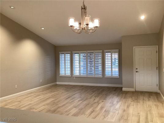 Chandelier, Empty room, Interior, Recessed Lighting, Wood Texture Flooring
