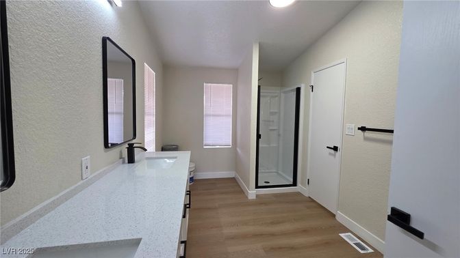 Bathroom, Interior, Recessed Lighting, Wood Texture Flooring