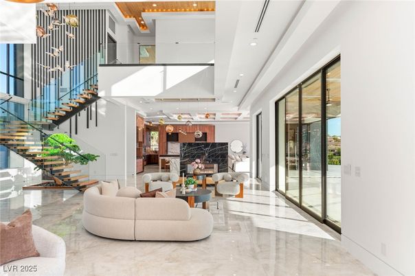 Fireplace, Interior, Living room, Marble, Pendant Lights, Recessed Lighting
