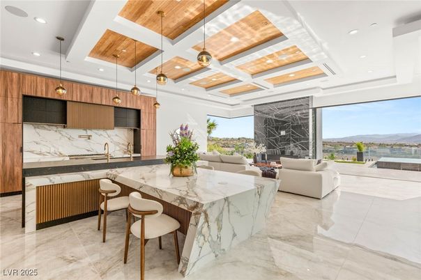 Interior, Living room, Marble Walls, Pendant Lights, Recessed Lighting