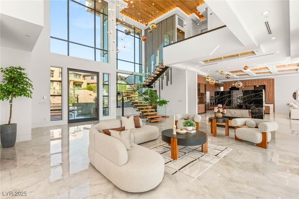 Fireplace, Interior, Living room, Marble, Pendant Lights, Recessed Lighting