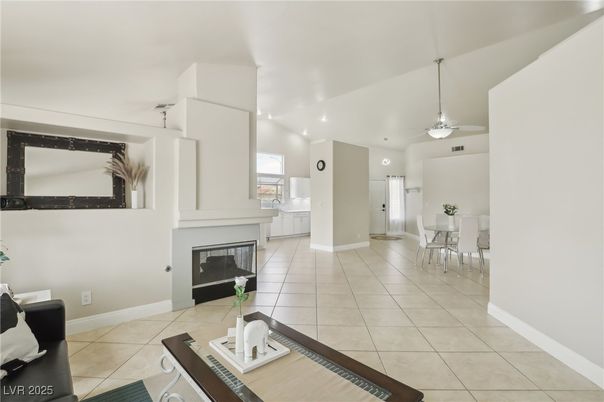 Dining room, Fireplace, Interior, Pendant Lights