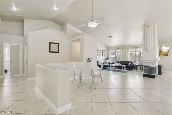 Dining room, Fireplace, Interior, Living room, Recessed Lighting