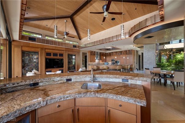 Dining room, Interior, Kitchen, Pendant Lights, Recessed Lighting, Wooden Ceilings