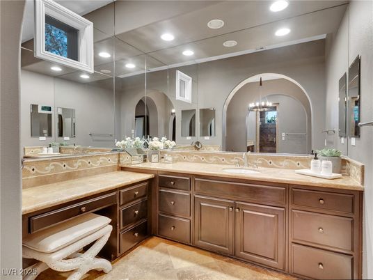 Bathroom, Dual Sink Vanities, Interior, Pendant Lights, Recessed Lighting