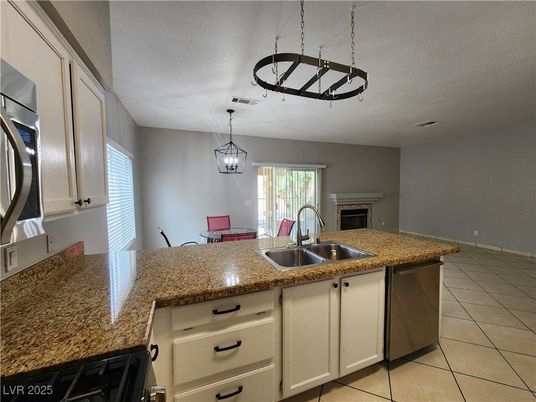 Dining room, Fireplace, Interior, Kitchen, Pendant Lights