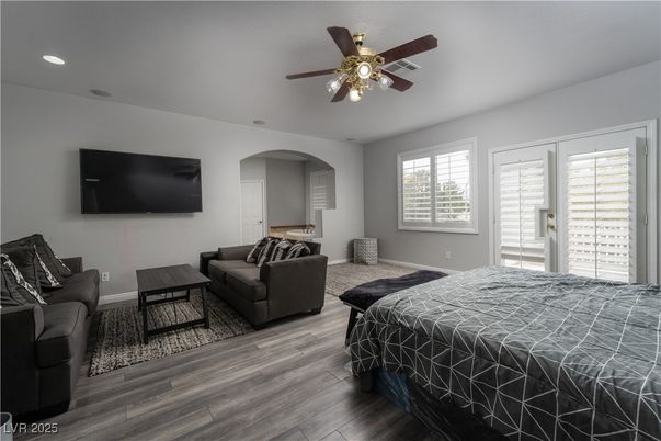 Bedroom, Interior, Recessed Lighting, Wood Texture Flooring