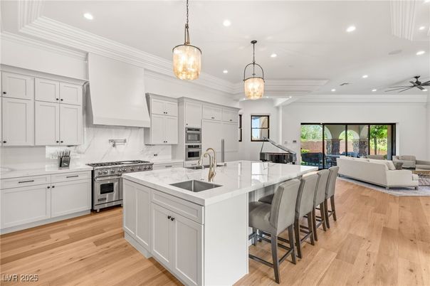Interior, Kitchen, Living room, Pendant Lights, Recessed Lighting, Stainless Steel Appliances, Wood Texture Flooring