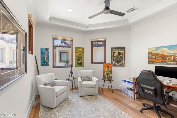 Home Office, Interior, Recessed Lighting, Wood Texture Flooring