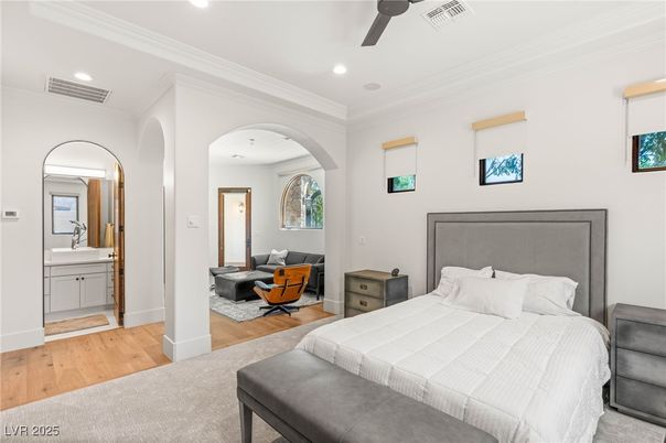 Bedroom, Interior, Recessed Lighting, Wood Texture Flooring