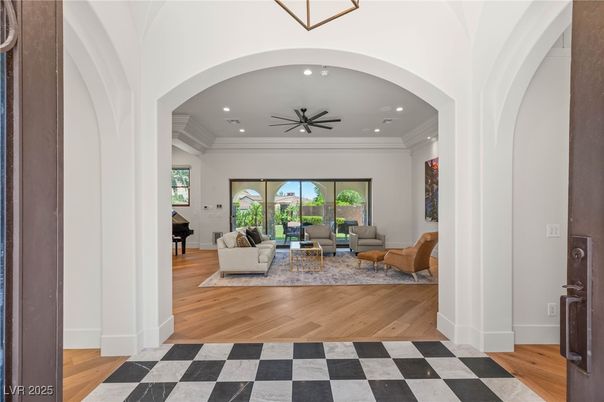 Interior, Living room, Piano, Recessed Lighting, Wood Texture Flooring