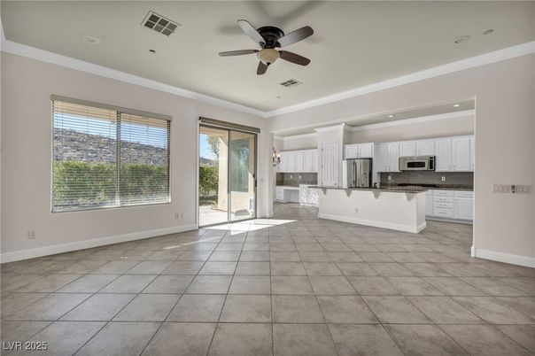 Empty room, Interior, Kitchen, Recessed Lighting, Stainless Steel Appliances