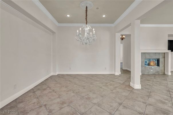Chandelier, Empty room, Fireplace, Interior, Recessed Lighting