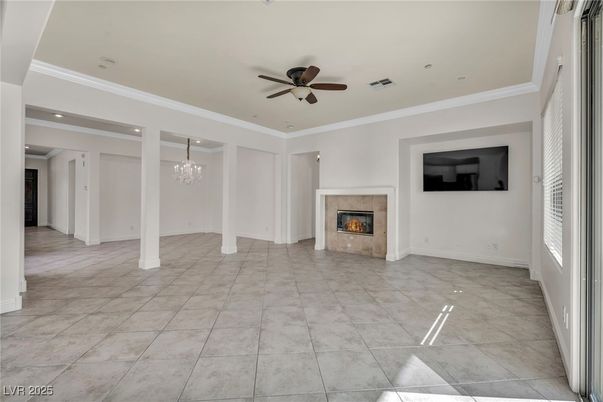 Chandelier, Empty room, Fireplace, Interior, Recessed Lighting