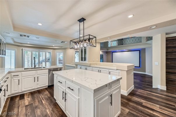 Interior, Kitchen, Pendant Lights, Recessed Lighting, Wood Texture Flooring