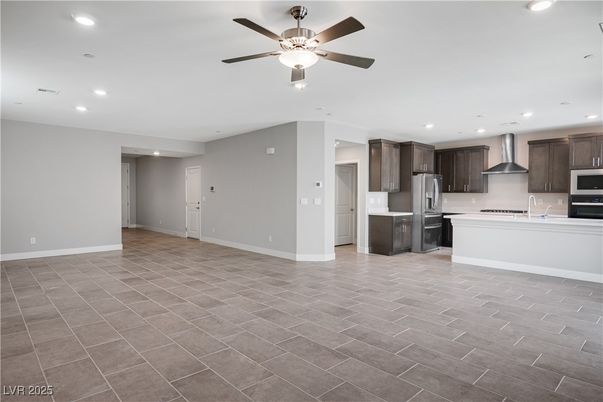 Empty room, Interior, Kitchen, Recessed Lighting, Stainless Steel Appliances